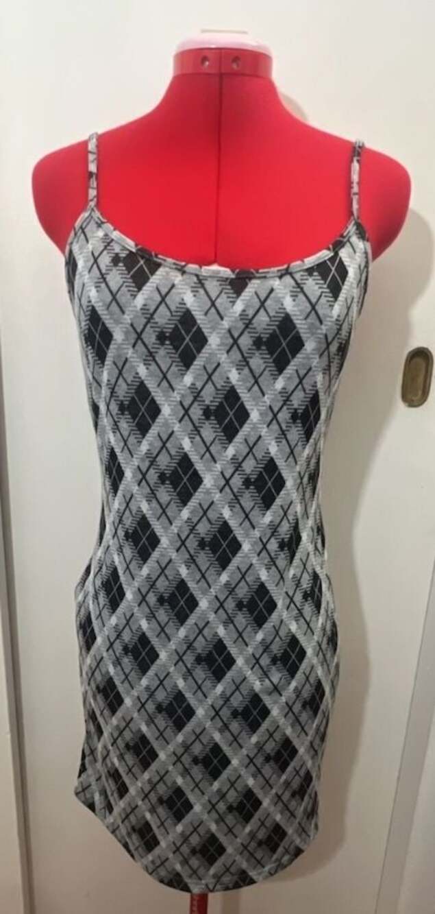 Popular 21 Black and Grey Argyle Cami Bodycon Mini Dress